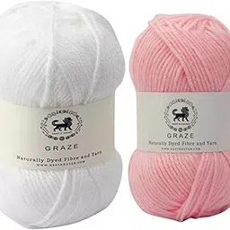 Nestnhaven Acrowools Graze Hand Knitting and Crochet Yarn. Pack of 1 Ball - 100gms. Shade no - NNHG008 (White) & NNHG0015 (Baby Pink)-picture-10