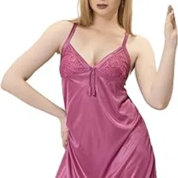 senoraa Regular Solid Satin Short Nighty with Matching Bra & Panty for Women Elegant & Comfortable 3-Piece Lingerie Set for Ladies Soft Silky Sleepwear for Daily Use & Special Nights-picture-56