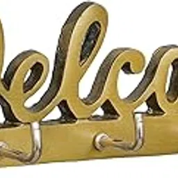 Ingo creation Welcome Key Holder | Key Stand & Brass Metal Wall Mount Hanger with 5 Hooks | Home Decor Gift (14.5 x 4 cm)-image-2