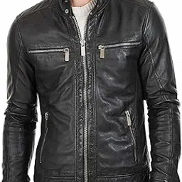 Men's Classic Trendy Stylish Genuine Black Leather Biker Jacket with Snap Button & Zipper Closure SS121-image-41