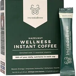 IncredaBrew Hazelnut Wellness Instant Coffee Powder - Vitamin Rich Hazelnut Coffee, Flavoured Coffee, 20 x 2.2g Instant Coffee Sachets-picture-15