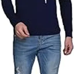 tdot fashion Men's Color Block Hooded Sweatshirt, Navy Blue White Grey, Cotton Blend, Casual Pullover-picture-12