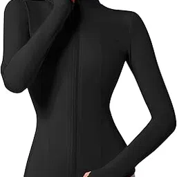 vutru Zip UP Solid Sports Lightweight Track Workout Cropped Athletic Slim Fit Jacekts with Thumb Holes-picture-34