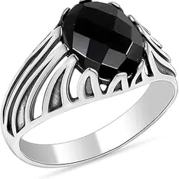 lecalla 925 Sterling Silver Black Onyx Signet Ring for Men | BIS Hallmarked Handmade Black Onyx Gemstone Ring | Vintage Inspired Antique Men's Jewelry (Size-8,9,10 No.)-picture-28