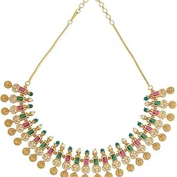 kushal's Fashion Jewellery Ruby-Green Gold Polished Antique Short Necklace With Adjustable Chainbest for Festive Season, Necklace for women - 430237-picture-14