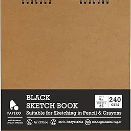 PaperO Black Media Sketchbook – 6 inch Wiro Bound, 240 GSM Kraft Paper, 25 Sheets | Acid-Free Artist Pad for Sketching, Drawing, Painting & Scrapbooking (6 inch)-picture-12