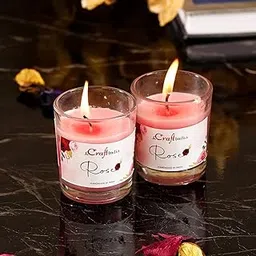 eCraftIndia Set of 2 Glass Rose Scented Candles for Home Decor | Candles for Diwali Christmas Birthday Valentine's Day | Scented Candles Gift Set | Diwali Decoration Items for Home Decor-image-70