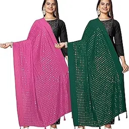 kemza Women's Embroidered Mirror Cotton Dupatta Combo with Rajasthani Aari Work Pack of 2-picture-36