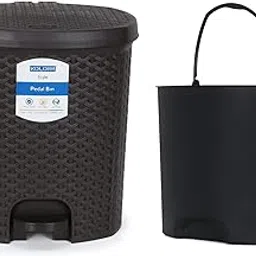 Kolorr Magnum 6 Litres Dustbin with Lid Plastic Garbage Waste Pedal Bin with Inner Bucket for Kitchen / Home / Office / Bathroom - (Dark Brown)-image-0