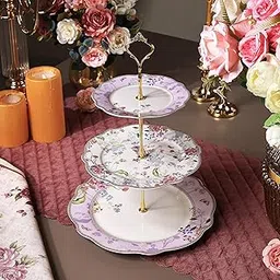 Vigneto Lilac Garden Three Tier Dessert Stand, Cupcake Display and Cake Stand, Detachable Serving Dessert Tower | Finest Premium Porcelain-picture-15