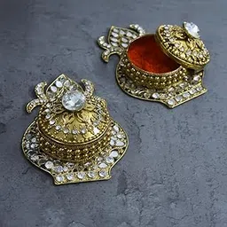 Premium Kalash Shape Sindoor Daani Box – Ornate Metal Kumkum Container with Intricate Mirror Work & Gem Embellishments – Designer Sindur Dabbi for Puja & Wedding Gift (Kalash Shape)-picture-16