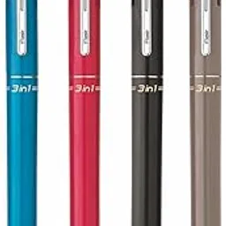 Flair 3 in 1 Retractable Ball Pen | 3 Ink Colors in One Pen | Multi Use Pen for Pleasant Writing Experience | Effortless Writing with Sleek Clip Design | Blue, Black & Red Ink, Pack of 4-image-45