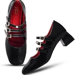 jm looks Women’s Glossy Triple-Strap Block Heel Sandals | Stylish and Comfortable Any Ocasion Footwear-picture-25