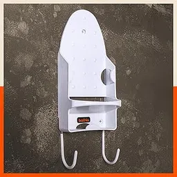 Bathla Wall Mounted Iron Board Holder with Steel Hooks | Heavy-Duty & Heat Resistant | Space Saving Design with Cable Organiser | Detachable Hooks (White)-picture-19