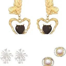 Sparkle & shine Stylish Earrings for Women | Pack of 3 Earrings | Perfect for Gifting | Stud and Korean Earings For Girls | 3 Pairs Combo Set (Variant - 3)-picture-19