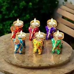 Saudeep India Set of 6 Diwali Tealight Candle Holders | Elephant Shaped Decorative Tea Lights | Reusable Tea-Lights for Diwali Decoration, Pooja, Home Decor, Wedding & Festive Gifting-image-5