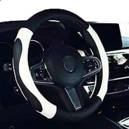 Ritmo ute Steering Wheel Covers, Carbon Fiber Leather Auto Car Wheel Cover, Steering Wheel Cover for Women, Universal (Pack of 1) (Black & White)-picture-18