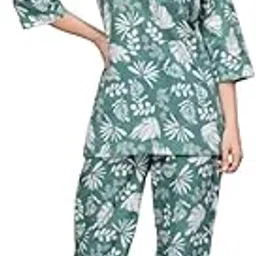 black teetar Women’s Printed Leaf Nightsuit Pajama with Top Lightweight Soft & Comfy Sleepwear for Girls & Women-picture-36