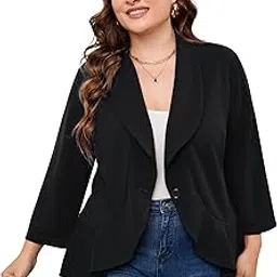 kojooin Womens Plus Size Casual Long Sleeve Blazer Open Front Cardigan Work Office Jacket Suit Blazer-picture-27