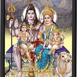 zig zag Lord Shiva & Family Wooden Photo Frame For Wall Hanging , Pooja Room - (13.5 x 9.5 inche)Rectangular-picture-13