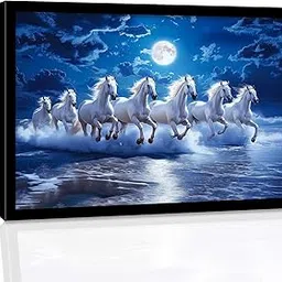 kotart 7 Horses Vastu Frame Wall Art Painting for Living Room Bedroom Office Home Décor | Seven Running Vastu Lucky Horse Rising Sun Painting Wall Décor Size 10x13 inch image 1