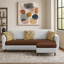 GRAPEWOOD Premium Lucian Fabric 4 Seater L Shape Sofa Set 3 Seater Modern Sofa Set & Ottoman for Living Room (Brown Grey Color Fabric)-image-92