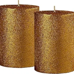 atorakushon Smokeless Golden Glitter 2.5"x3"Inch Pillar Candle for Home Decoration Lighting Diwali Puja Valentine Restaurants Spa Church [Set of 2]-picture-10
