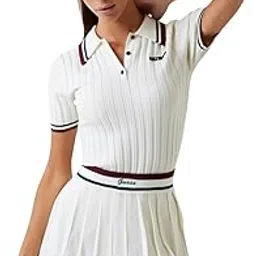 guess Women Ribbed Polo Collar Short Sleeves Knitted Crop T-Shirt-picture-40