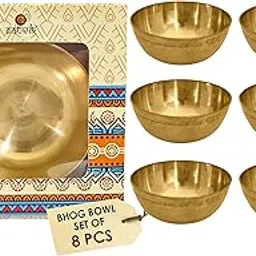 SATVIK Pure Brass Bowl for Pujan Prasad Tibetan Buddhist Altar Supplies Indian Bhog Katori Meditation Yoga Diwali Offering Bhog Bowl Small (Pack of 8)-image-64