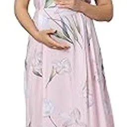 quira Stylish Printed Maxi Gown for Women | Comfortable Half Sleeves Lounge Wear Dress in Baby Pink Viscose-picture-33