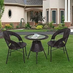 Jiomee Furniture™ Garden Patio Seating Chair and Table Set Outdoor Balcony Garden Coffee Table Set Furniture with 2 Chairs & a Table Set (Brown)-image-9