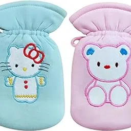 Sarvatapana Cotton Baby Feeding Bottle Cover Suitable for 60-125ML (Pack of 2) Embroidered Patch Cartoon Baby Bottle Covers Baby Feeding Bottle Cover with Easy to Hold Strap Blue & Pink-picture-12