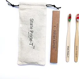 State Pride-T Biodegradable Hard Bristles Dual colour Bamboo Wood Handle Eco Toothbrush with Cotton Pouch (Multi color) - Pack of 2 image 1