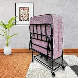 Palmen Morpho Folding Bed Single with 6 Inch FoamMattress and Lockable Wheels 75x36 inch (Powder Coated Black_Matte)-picture-38