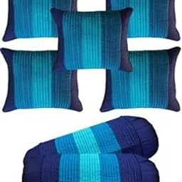 Home Shine Dupion Silk Cushion Cover and Bolster Cover Combo 7 pcs (Blue)-picture-32