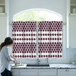 HIMS Diamond Design Washroom/Kitchen Window Curtains,Rod Pocket Short Small Window Curtains 3 feet for Kitchen (Width 22 Inch X Length36 Inch) - Pack of 2 Piece Purple-image-77