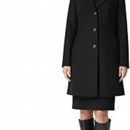 Women's Classic Wool Blend Winter Coat, Mid-Length Trench Style, Faux Feather Collar, Black-image-5