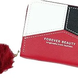 Women Small Wallet Wallets for Girls Credit Card Holder Coin Purse Zipper Small Secure Card Case (Red)-image-3