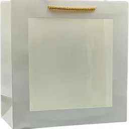 Arrow Paper Products White Transparent Window Bag Printed Gift Bags For Gifting | Weddings | Birthday | Holiday Presents (Size 9 X 9 X 4 Inch | Pack of 80)-image-0