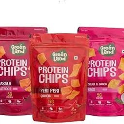 GREENLAND Protein Chips (Pack of 3, 80g Each) Healthy Snacks | Gluten Free | Rich in Protein | Zero Trans Fat | Flavor: Peri Peri Quinoa, Masala Beetroot, Cream & Onion Ragi-image-7