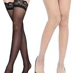 neska moda 2 Pair Women & Girls Nylon Ultra-Thin High-Leg Lace Thigh High Stocking - STK81andSTK85-picture-39