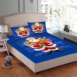 Yetli Velvet Digital Print Christmas 1 Double bedsheet with 2 Pillow Covers-(Santa Claus,Blue) NL1243-picture-11