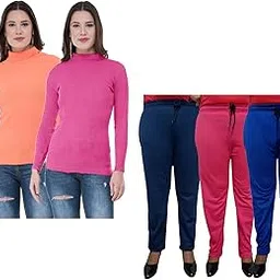 Women Winter Wear Combo Pack- Full Sleeves High Neck/Skivvy and Fleece Warm Lower/Track Pants Pack of 5-image-48