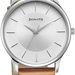 sonata Aspire Quartz Analog Silver Dial Leather Strap Watch for Men-77105SL16W-picture-15