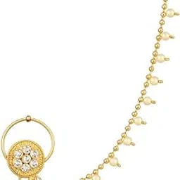 cz stone Gold Plated Nose Pin with Beads Chain and Cubic Zirconia Stones for Women-picture-15