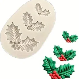 BITSKY INDIA Christmas Holly Leaves Silicone Mold Leaf Shaped Fondant Mold Chocolate Dessert Molds for Candle Topping Baking Chocolate Candy Sugar Cake Decorations image 1