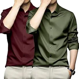 deelmo Combo of Men's Stylish Solid Satin Casual Shirt for Men Full Sleeves| Poly Satin Silk Shirt Pack of 2-picture-45