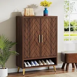 Goldview Furniture Modern Wooden Shoe Cabinet – Chevron Pattern 2-Door Storage with Open Bottom Shelf Entryway Organizer with Gold Metal Legs and Handles – Stylish Hallway Storage Unit-picture-29