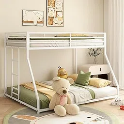Twin Over Full Bunk Bed - LifeSky Metal Bunkbeds Full Bottom Low Profile Removable Side Ladder White-picture-36