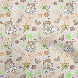 oneOone Cotton Flex Light Peach Fabric Kids Princess Castle Sewing Material Print Fabric by The Yard 40 Inch Wide-image-3
